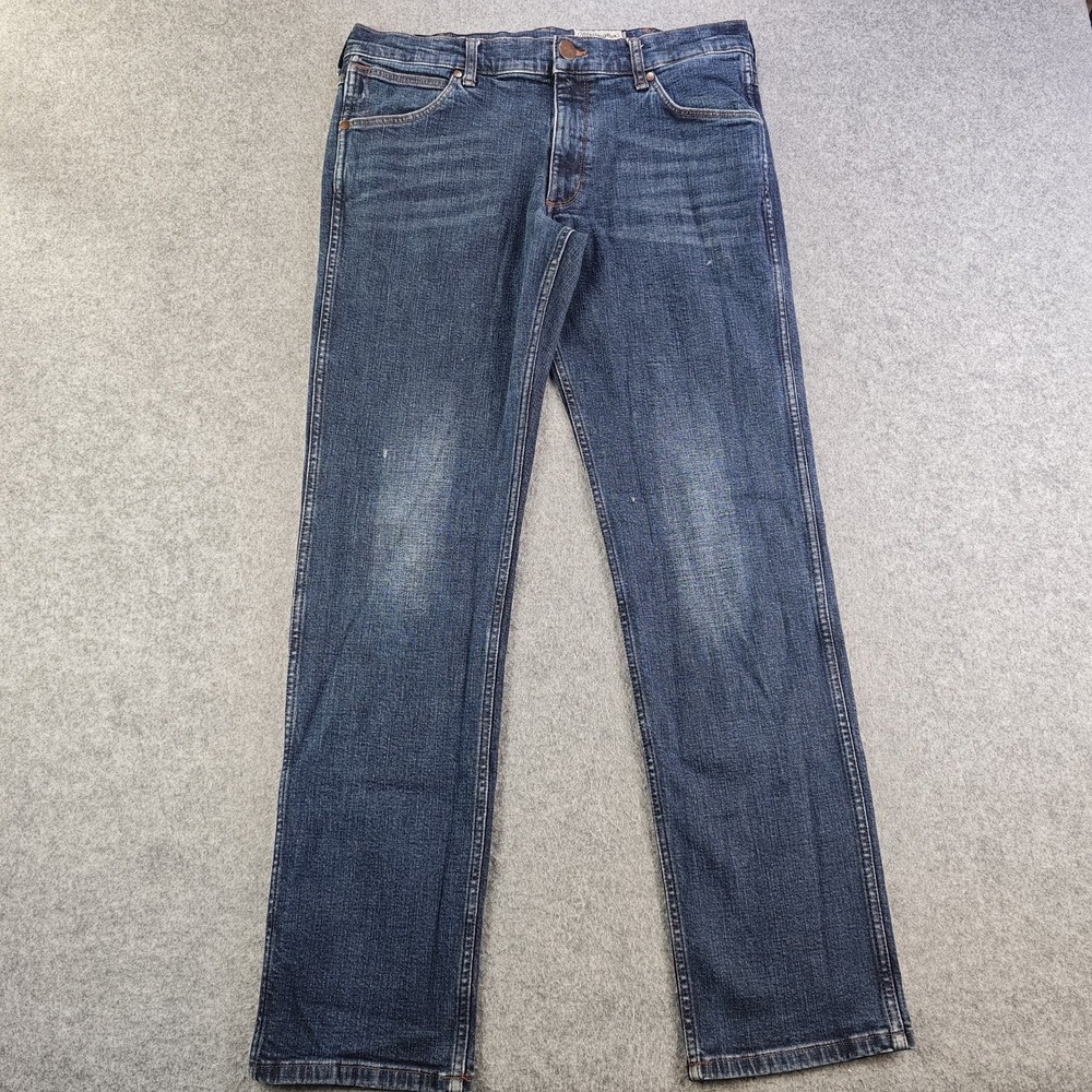 Wrangler Greensboro Jeans Mens 34x32 Straight Stretch Dark Wash Blue